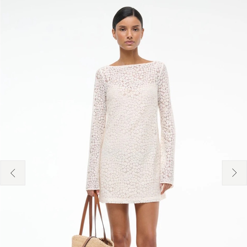 STAUD Cream Lace Long-Sleeve Mini Dress